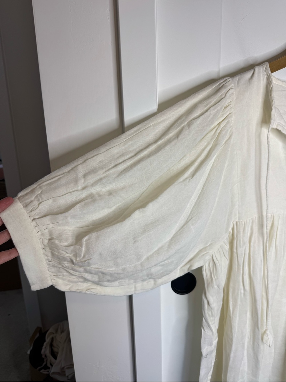 Daughters Of India Kyra Ivory White Puff Sleeve Boho Flowy Midi Dress Size Large - Picture 3 of 7